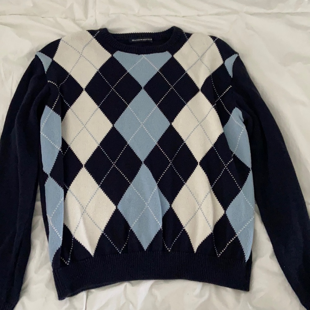 blue argyle sweater